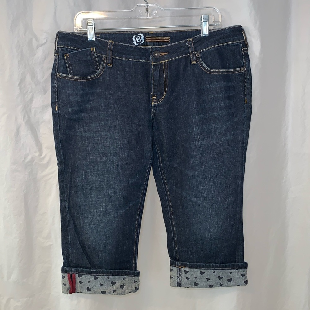 LN 11 Heart Print Venice Skinny Bullhead Blue Cropped Ankle Jeans Capris